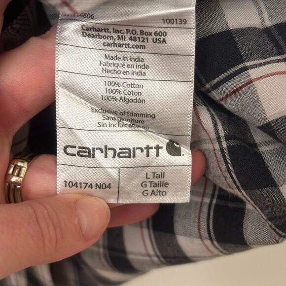 Carhartt Men’s Short Sleeve Button Down Shirt – Black White Plaid – Relaxed Fit - Picture 9 of 16